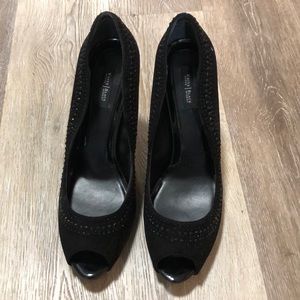 Unique suede peep toe heels